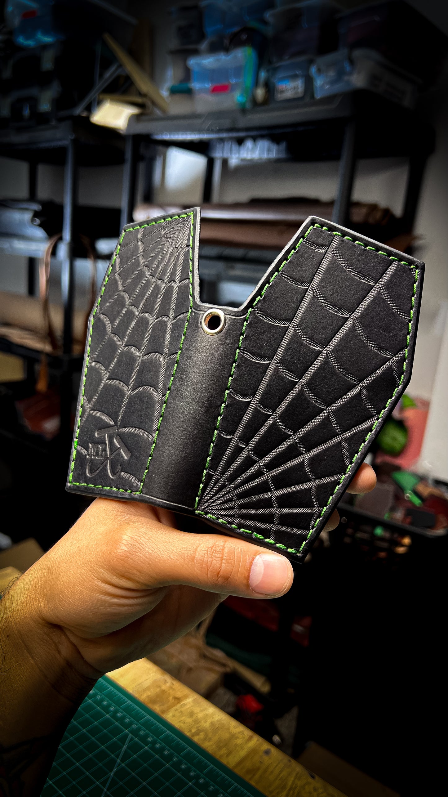 Mini Tooled Spiderweb Coffin Wallet - Black