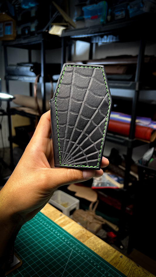 Mini Tooled Spiderweb Coffin Wallet - Black