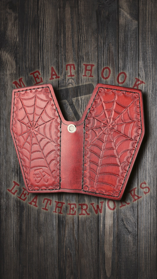 Mini Tooled Spiderweb Coffin Wallet - Brown